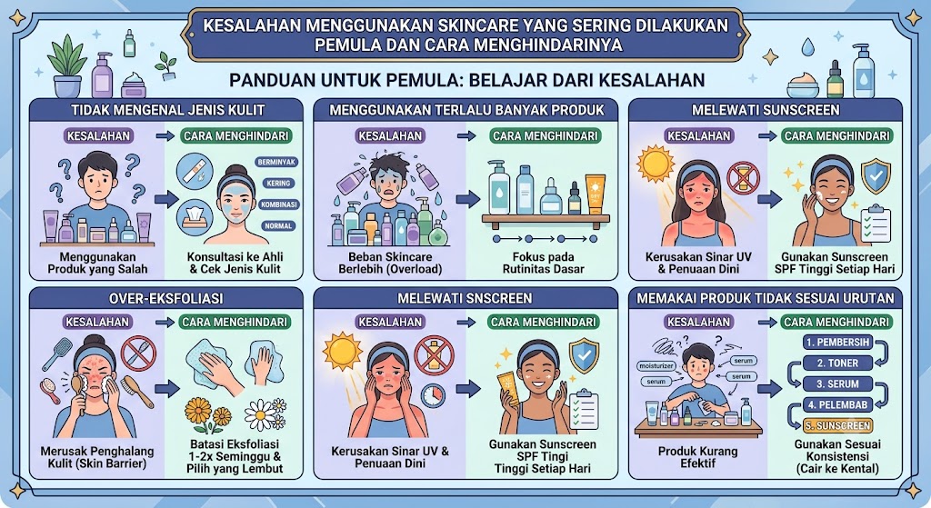 Kesalahan menggunakan skincare yang Sering Dilakukan Pemula dan Cara Menghindarinya